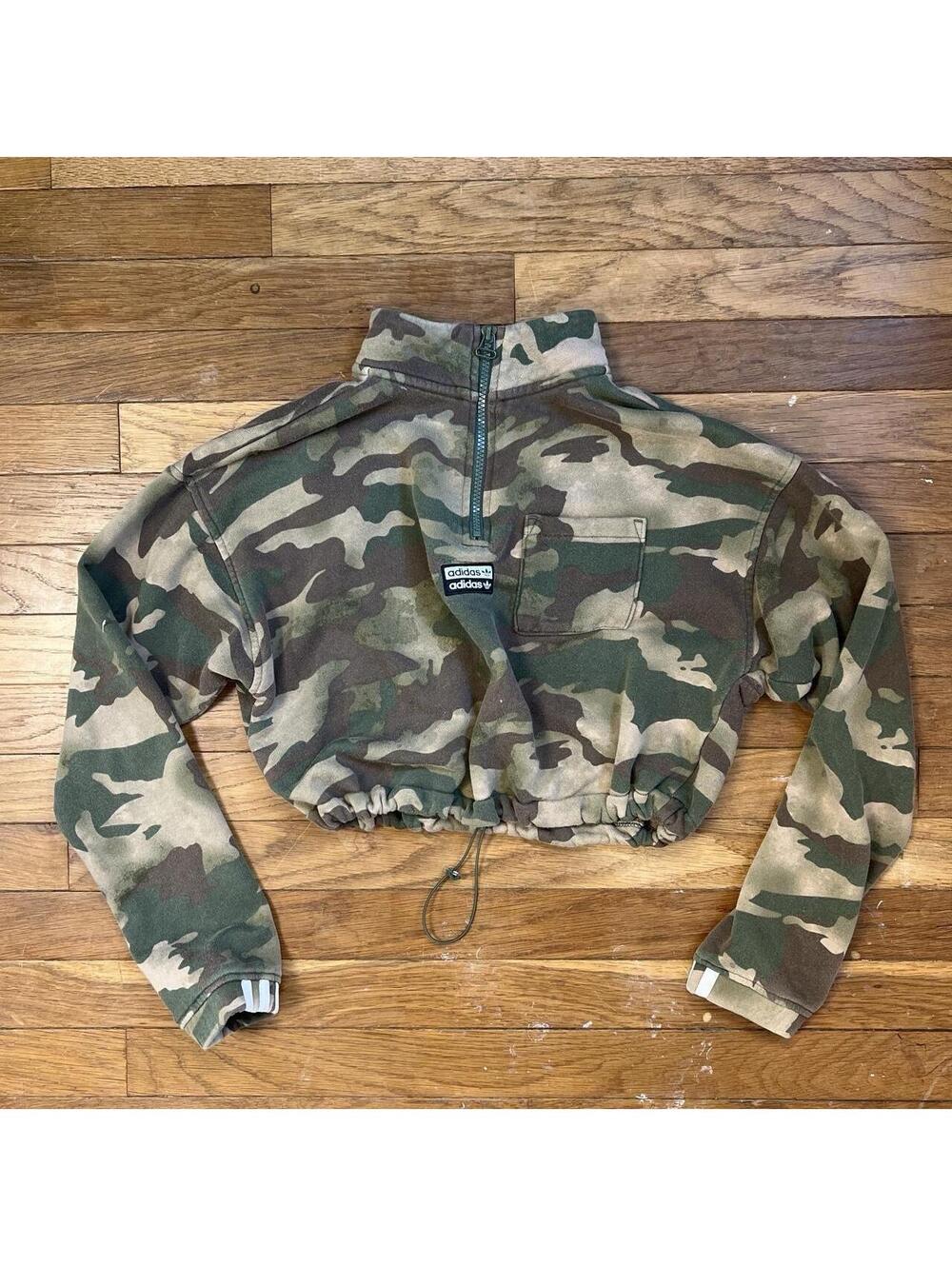 Adidas Originals Camo Cropped Quarter Zip Sweatshirt S - Picture 4 of 8